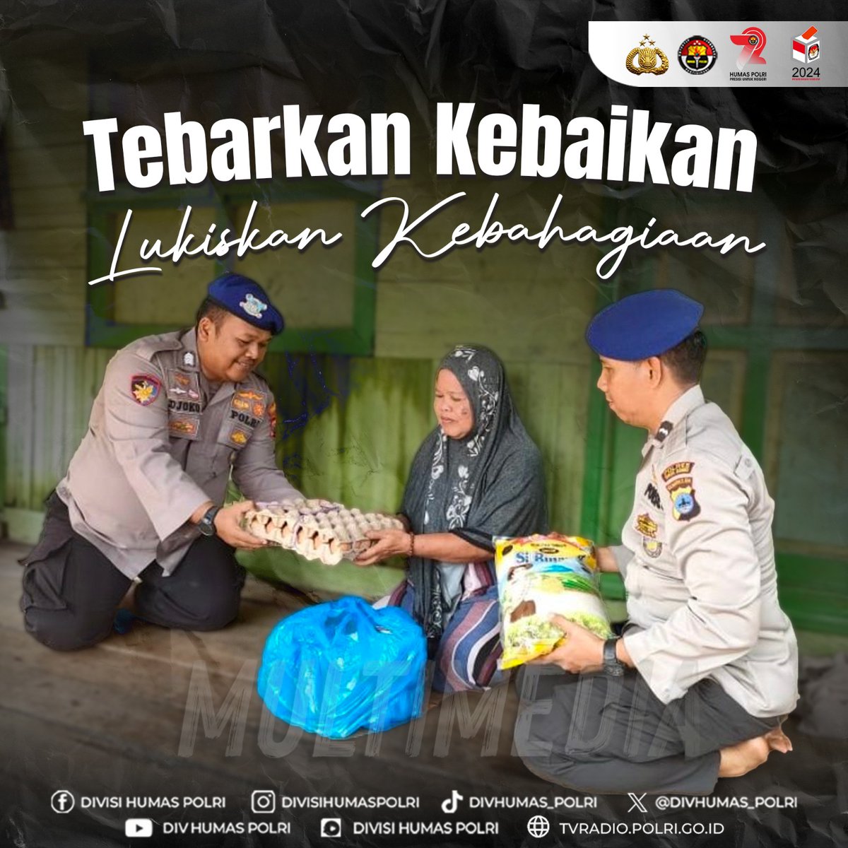 Tebarkan Kebaikan Lukiskan Kebahagiaan, Berbagi Keberkahan Bersama Berbagi kasih dan kebaikan adalah kunci untuk mewujudkan kedamaian di dunia. Melalui berbagi kita dapat memperluas lingkaran kebaikan #BaksosPeduliNegeri