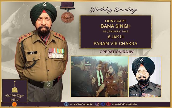 AtwalShami's tweet photo. Captain Bana Singh (Retired) was awarded the Param Vir Chakra, the highest gallantry award for his contribution to 'Operation Rajiv'. He is known to have captured Pakistan's Qaid Post in Siachen Glacier and hoisted the national flag. The post was renamed 'Bana Post' after that. https://t.co/7ubHpjzgaH