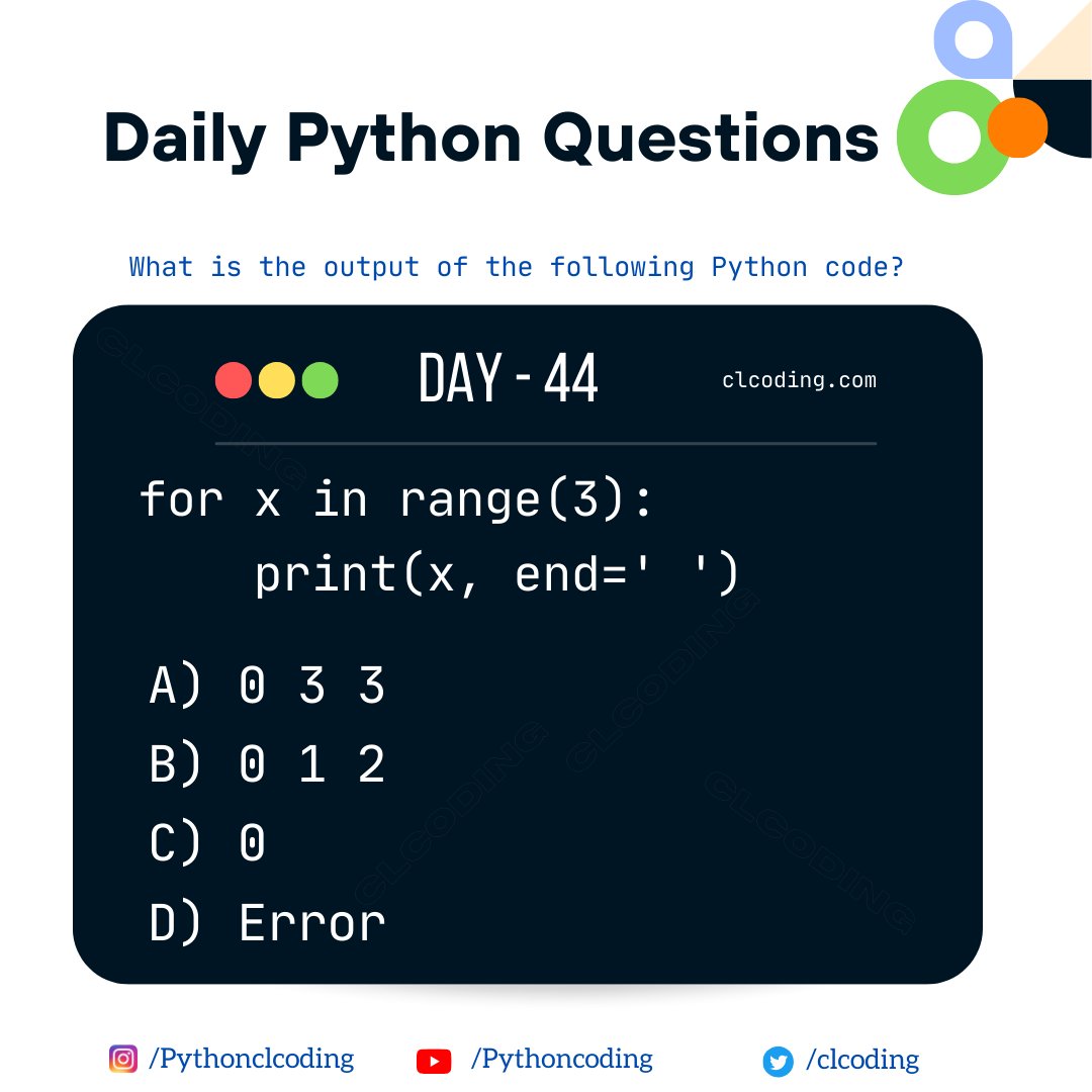 clcoding's tweet image. Python Coding challenge - Day 44 | What is the output of the following Python code? 
Solutions - clcoding.com/2023/10/python…