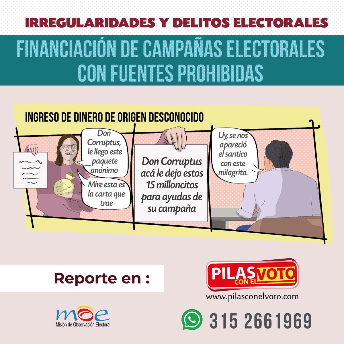 moecolombia's tweet photo. #PilasConElVoto Si eres testigo de alguna irregularidad o delito electoral, repórtalo en https://t.co/90mDmhhDVM o al WPP 3152661969.

Ponle el ojo 👀 a esta #RedFlagElectoral 🚩

Un mensaje de la Alianza #PilasNoBoteElVoto https://t.co/qzrRXOXbF7