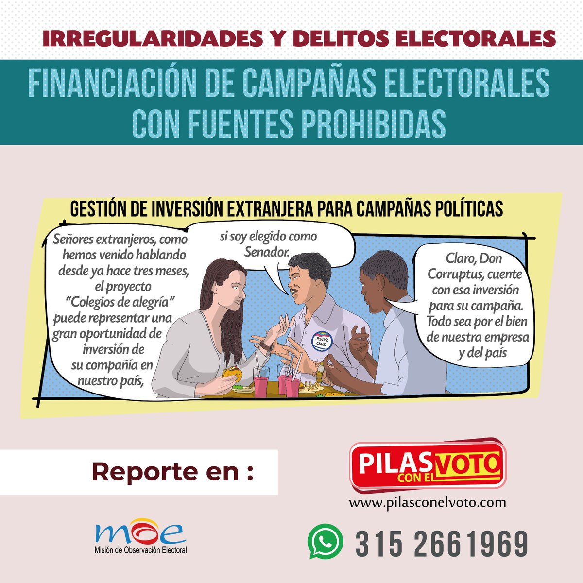 moecolombia's tweet photo. #PilasConElVoto Si eres testigo de alguna irregularidad o delito electoral, repórtalo en https://t.co/90mDmhhDVM o al WPP 3152661969.

Ponle el ojo 👀 a esta #RedFlagElectoral 🚩

Un mensaje de la Alianza #PilasNoBoteElVoto https://t.co/qzrRXOXbF7