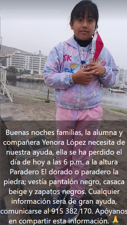 judithmelissa15's tweet photo. Apoyemos a la familia en buscando  de la pequeña @BusquemosAYenora  en  @PuentePiedra96 . https://t.co/8l6Jcy30yX
