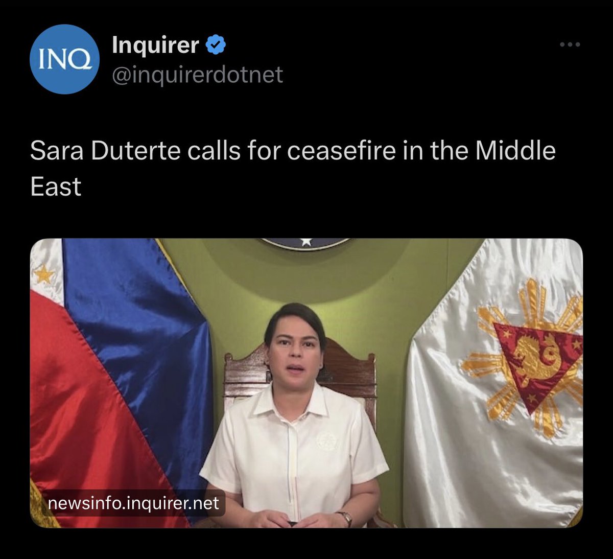 Richard Heydarian (@richheydarian) on Twitter photo Important call by VP <a href="/indaysara/">Sara Duterte</a>, a positioned widely shared by fellow ASEAN & Global South partners… Important call by VP <a href="/indaysara/">Sara Duterte</a>, a positioned widely shared by fellow ASEAN & Global South partners…