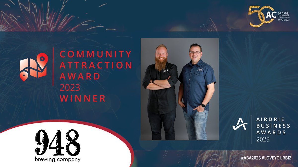 airdriechamber's tweet photo. And the winner of the 2023 Community Attraction Award is... 948 Brewing Company Ltd.!!

Congratulations!!

#airdriechamber #actionthroughconnection #airdriebusinessawards #supportlocal #airdriebusiness #airdrie #community #communityattraction #aba2023 #loveyourbiz https://t.co/slVjrvPAlY