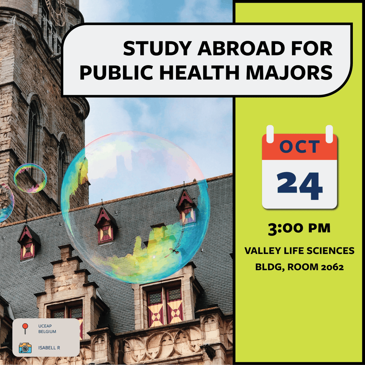 Study Abroad as a Public Health Major or Minor! We will provide an intro to Study Abroad and hear from alumni about their experience. We'll talk about the types of programs you can choose from, eligibility, credit transfer, financial aid, the application process and more.
