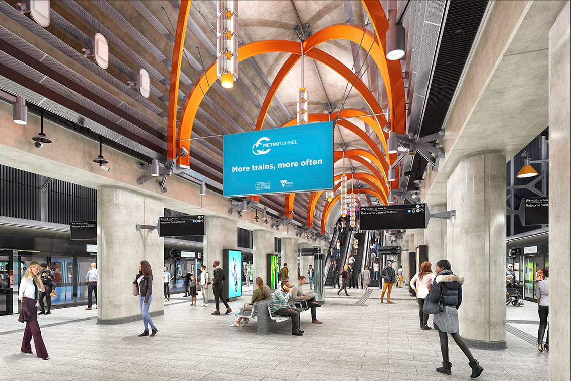 metrotunnelvic's tweet image. This render is becoming a reality at #StateLibraryStation 🏛️

When it's ready in 2025, it will have a direct passenger connection to Melbourne Central Station and City Loop services.

#MetroTunnel