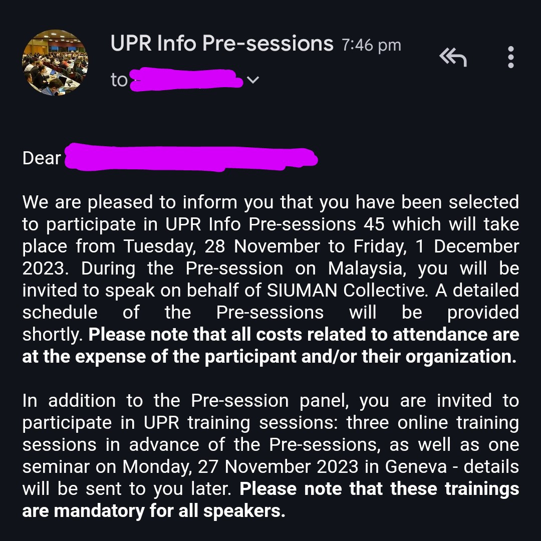 KamiSIUMAN's tweet photo. We have news.

We are extremely humbled to have been selected to participate in the UPR Info Pre-sessions in Geneva.

We will be speaking on the state of disability rights, with a focus on healthcare access, employment protections &amp; social inclusion.

1/
https://t.co/9DOnqLUCvb https://t.co/m8OhXmcrhQ