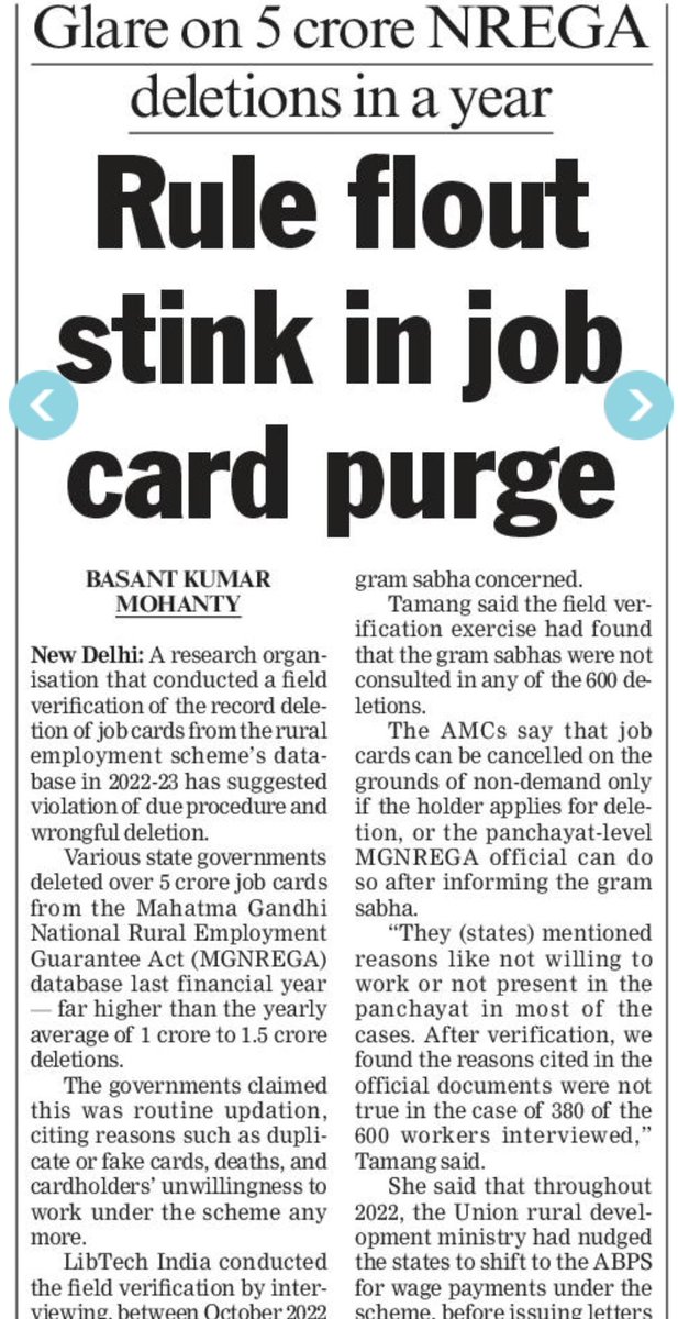 SameetPanda's tweet photo. Rules were flouted to purge 5 crore Jobcards under #MGNREGA without bothering to present it before the Gramsabh as required under the norms. @MoRD_GoI 
https://t.co/yVxb5BCtqK https://t.co/CYnbGT9hnH