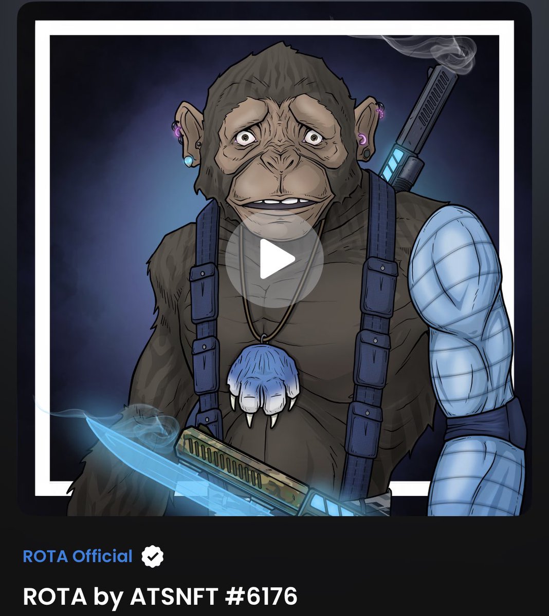 Listed ROTA #6176 on OS for .28 ETH 

Ready for War #rota #ApesTogetherStrong