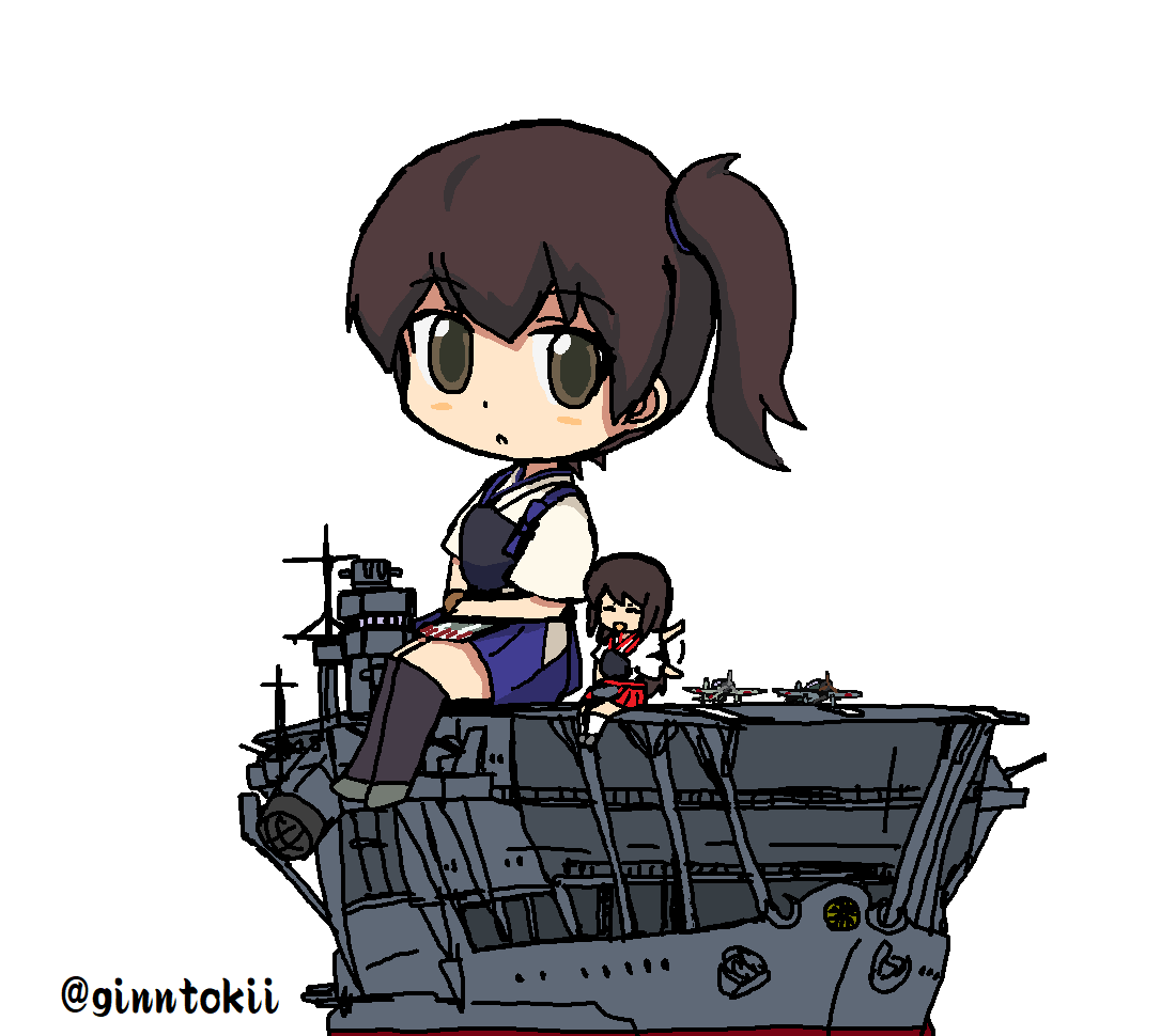 赤城(艦隊これくしょん) ,加賀(艦隊これくしょん) 「#ハートを付けたらより一層かわいいぜ選手権⠀⠀⠀⠀⠀⠀⠀ ⠀⠀⠀⠀⠀⠀⢰⣿⣿⣿⣿」|銀時＠提督のイラスト