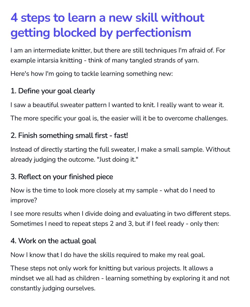 binarybias_'s tweet photo. 4 steps to learn a new skill without getting blocked by perfectionism https://t.co/jbEagMwR1E