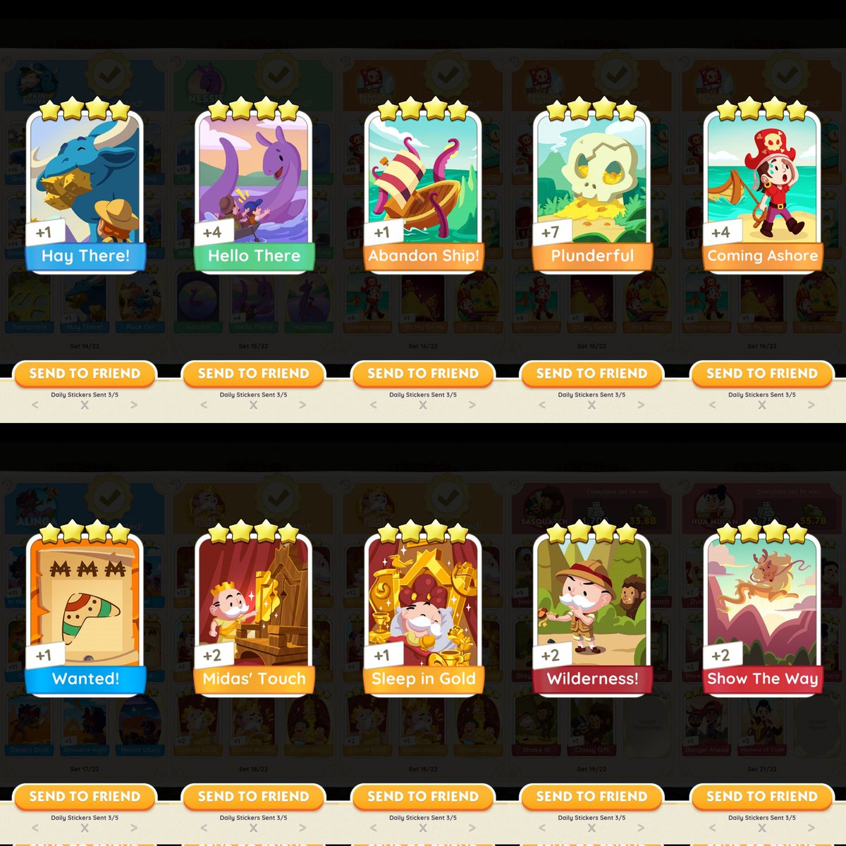 minheebap's tweet photo. monopoly go trade for stars @MGoTrade

have:
hay there
hello there
abandon ship 
plunderful
coming ashore
wanted
midas touch
sleep in gold
wilderness
show the way
fintastic https://t.co/FUaPApKVlf