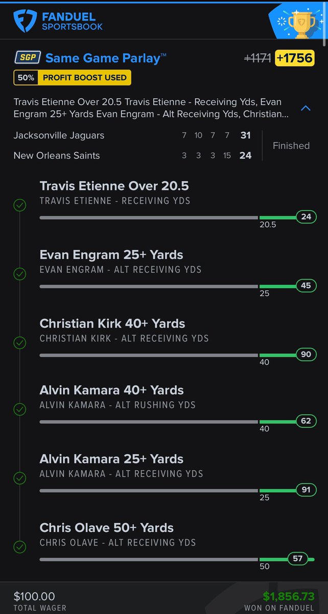 Cash me out ✅ Had to swear Olave 😅 LFG 🔥🎯 <a href="/FDSportsbook/">FanDuel Sportsbook</a> #GamblingX #GamblingTwitter 

The Parlayers Club ✅