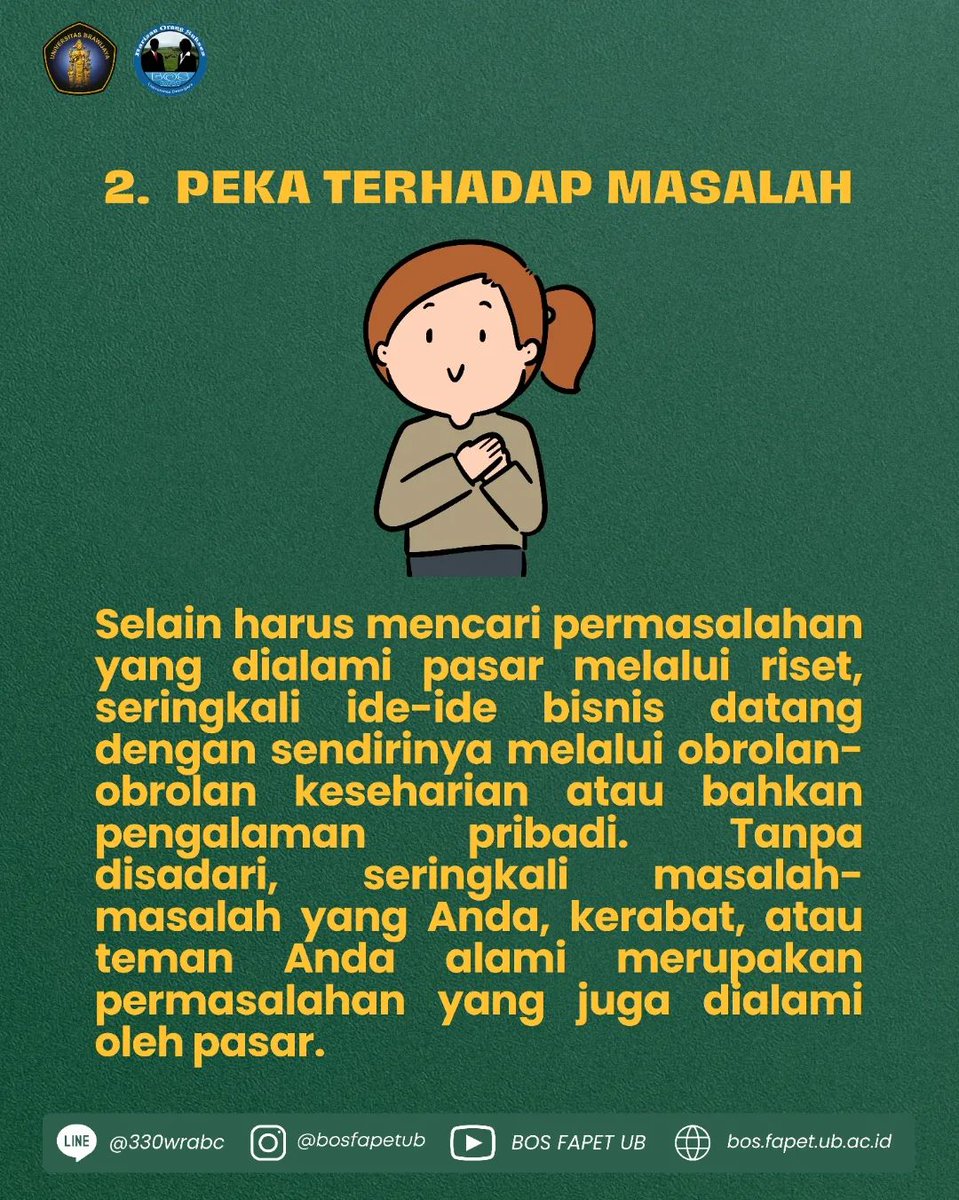 bosfapetub's tweet photo. [Langkah-Langkah Memunculkan Ide Bisnis]

Ketika melihat seseorang yang sukses dalam dunia wirausaha pasti muncul ketertarikan untuk mengikuti tersebut. Tetapi terkadang terdapat kebingungan saat ingin memulai ide bisnis. Berikut tips untuk kamu saat ingin memunculkan ide bisnis: https://t.co/IiV8UpyUgp