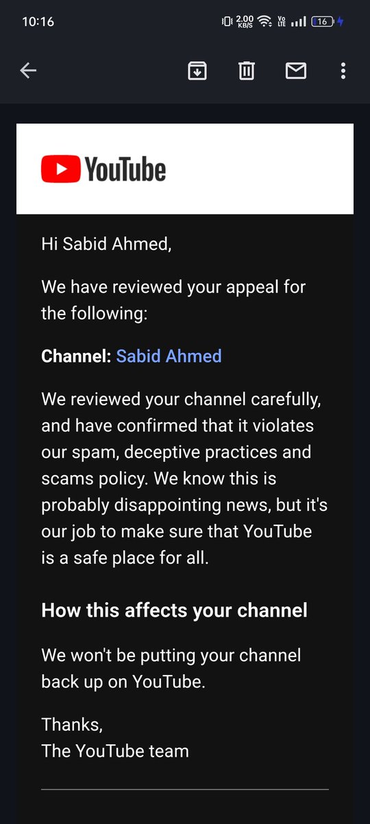 SABIDAHMED19's tweet photo. Dear YouTub
I am fully aware of YouTube Community Guidelines. I have been YouTubeing for the last 2 years following YouTube Community Guidelines. This has never happened to me befor. I think it's YouTube's error.  Please return my channel. @TeamYouTube
Url https://t.co/7SeQ1uG0zD https://t.co/tqqGqwY3Yr
