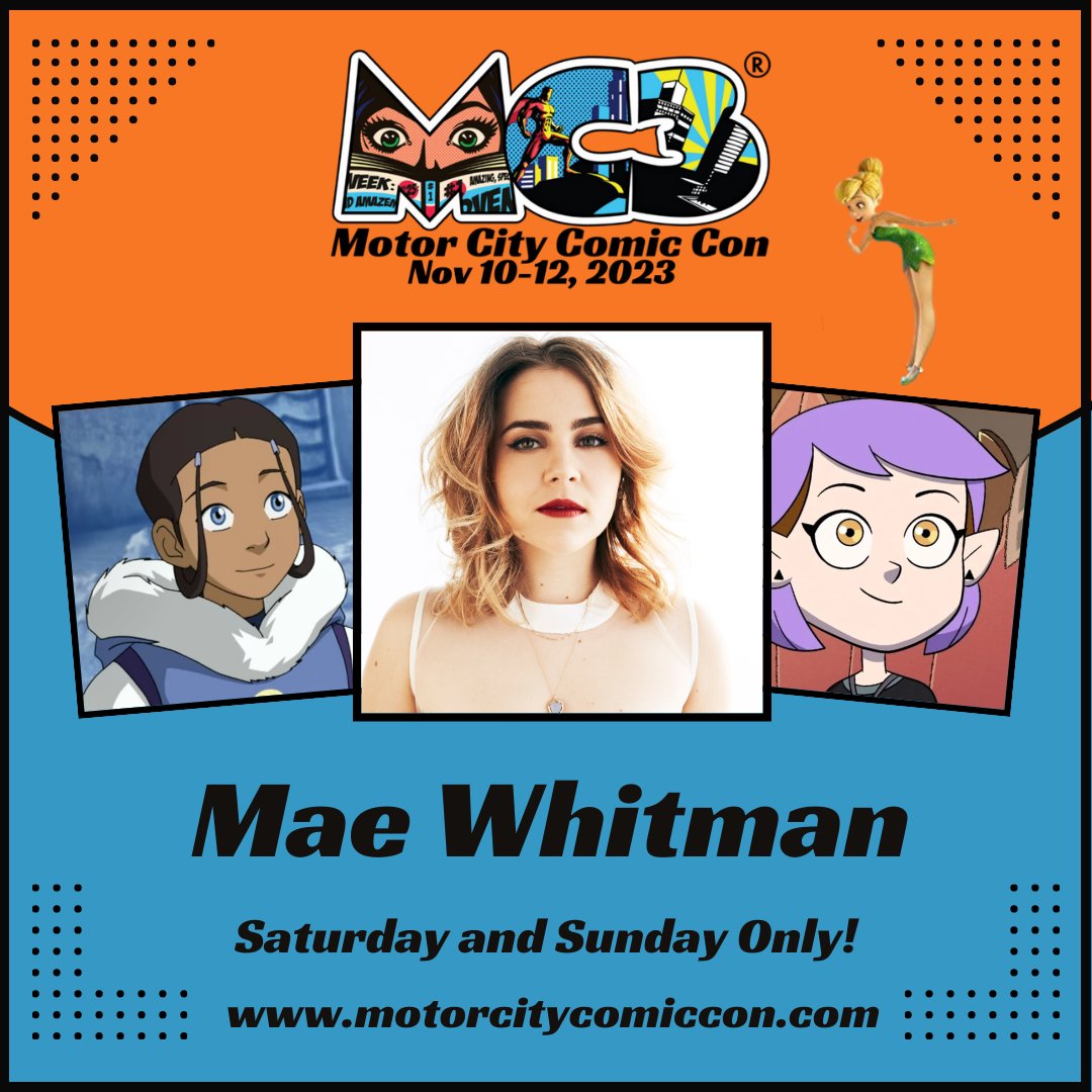 🔥#MaeWhitman is coming to #MotorCityComicCon 2023 this November!

💥You know her from #AvatarTheLastAirbender #ScottPilgrim and #YoungJustice and you can meet her at #MC3 2023!

🎫Tickets are on sale at motorcitycomiccon.com
📷Photos Ops  available at captureticketing.com/events/37