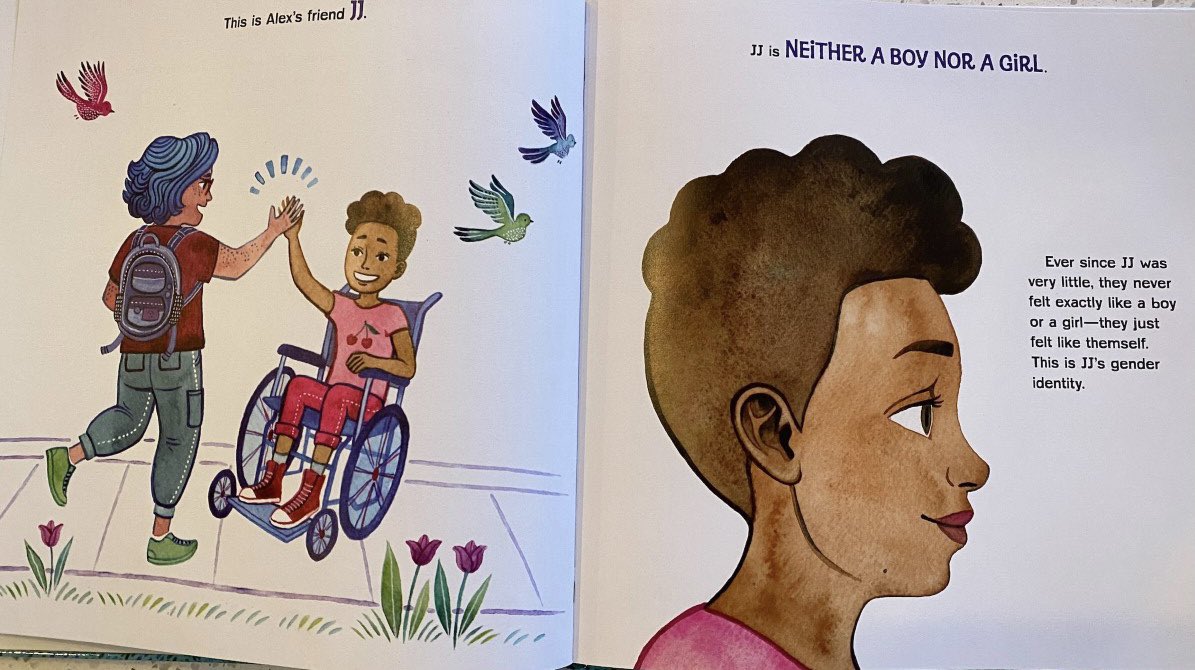 ChanLPfa's tweet image. Grade 5 students in Sydney, Nova Scotia reading “It feels good to be yourself.”

Here is a sample from the book: