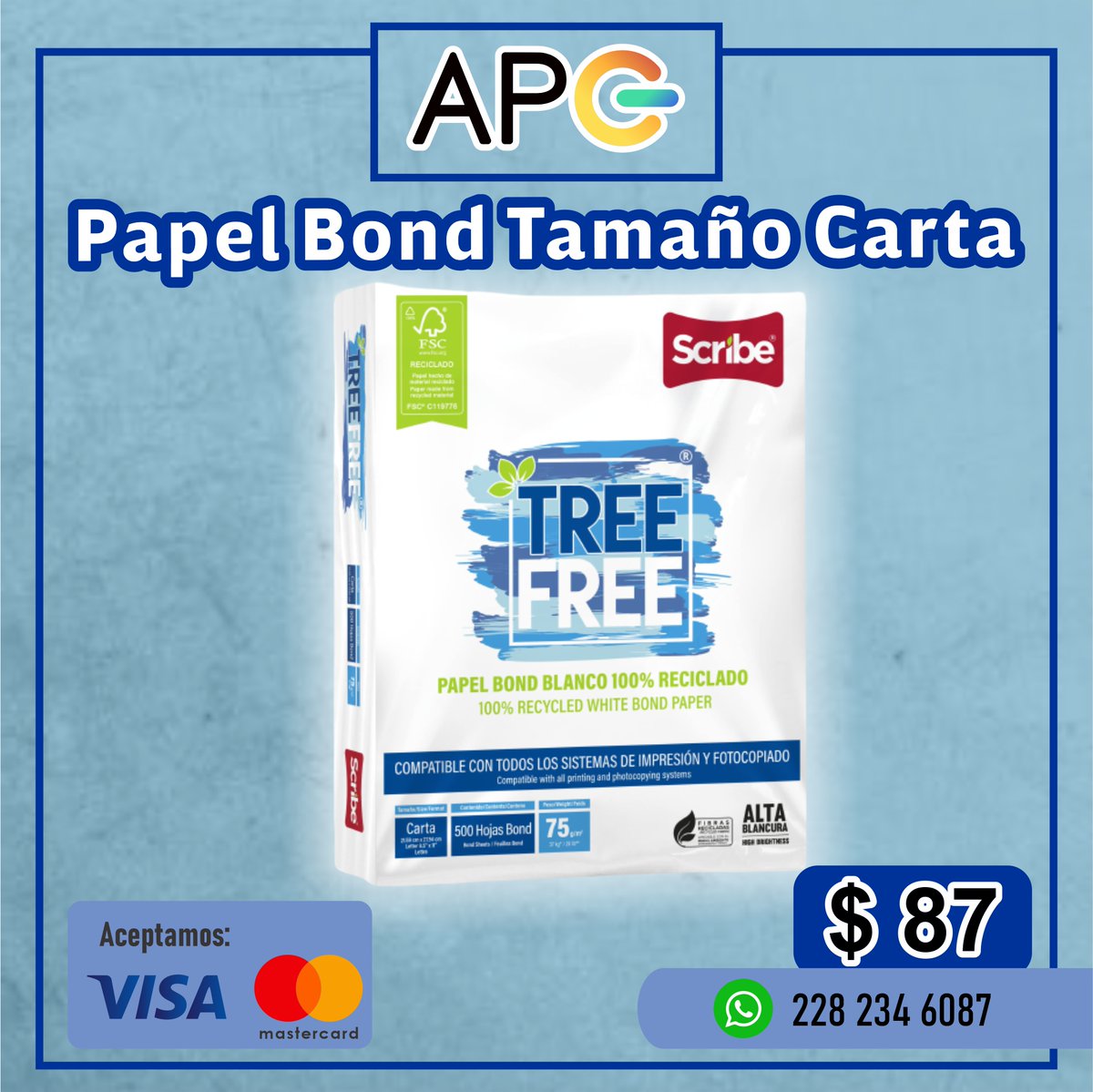 DULCEPAPEL's tweet photo. Papel Bond Scribe Tree Free tamaño Carta 100% Reciclado C/500 Hojas. 93% Blancura, 75 g.

Más información https://t.co/mrf1wsDRRj

Entregas en Xalapa, Coatepec y Banderilla, cotiza tu envío.

#Papelería #Bond #Scribe #Oficina #Oferta #Xalapa #Coatepec #Banderilla https://t.co/6wRn9xxU4j
