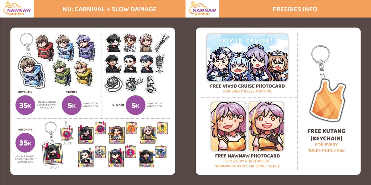 nawnawpunkin's tweet photo. 🚨Catalogue update for ICC2023 & CF17🚨
✨Skip and Loafer, Oshi no Ko, Spy x Family, holoTempus, Nu: Carnival, Slow Damage, handmade beads craft, original merch
Pick up :
📃https://t.co/AzDfQ2BrHA
Mail order :
🍏https://t.co/sSImWmBWpO
🍊https://t.co/GPgcPIlbaq
💞&RT pls! https://t.co/ZRjMIVICw5