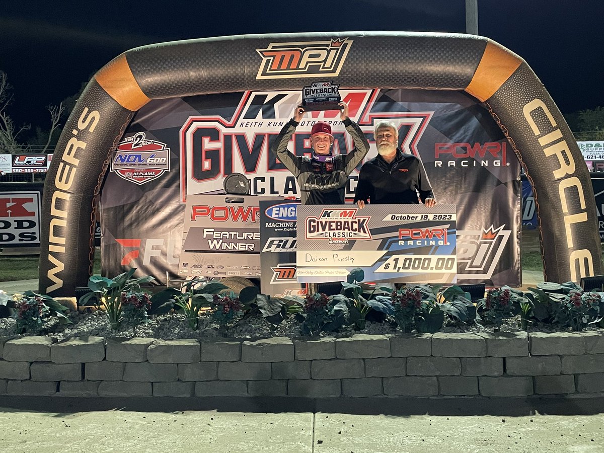 Leading all thirty laps earn Daison Pursley the @EnglerMachine Preliminary Night One feature victory with the POWRi Outlaw Non-Wing Micro League presented by Rush Race Gear in the @KKM_67 Giveback Classic presented by @MPI_INNOVATIONS at @PortCity_Racing.