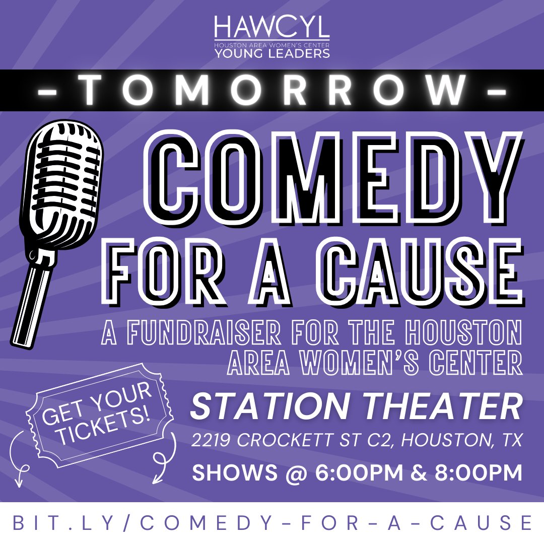 Last Call for Laughs! Join us tomorrow for an uproarious evening of improv comedy that directly supports @HAWCTalk’s free and lifesaving services for survivors of domestic violence in our community. Get your tickets now before it's too late! 💜

bit.ly/comedy-for-a-c…