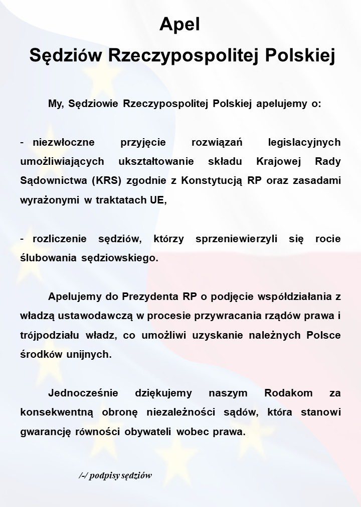 forumfws's tweet image. Apel Sędziów Rzeczpospolitej Polskiej @prezydentpl @AndrzejDuda @KancelariaSejmu @PolskiSenat