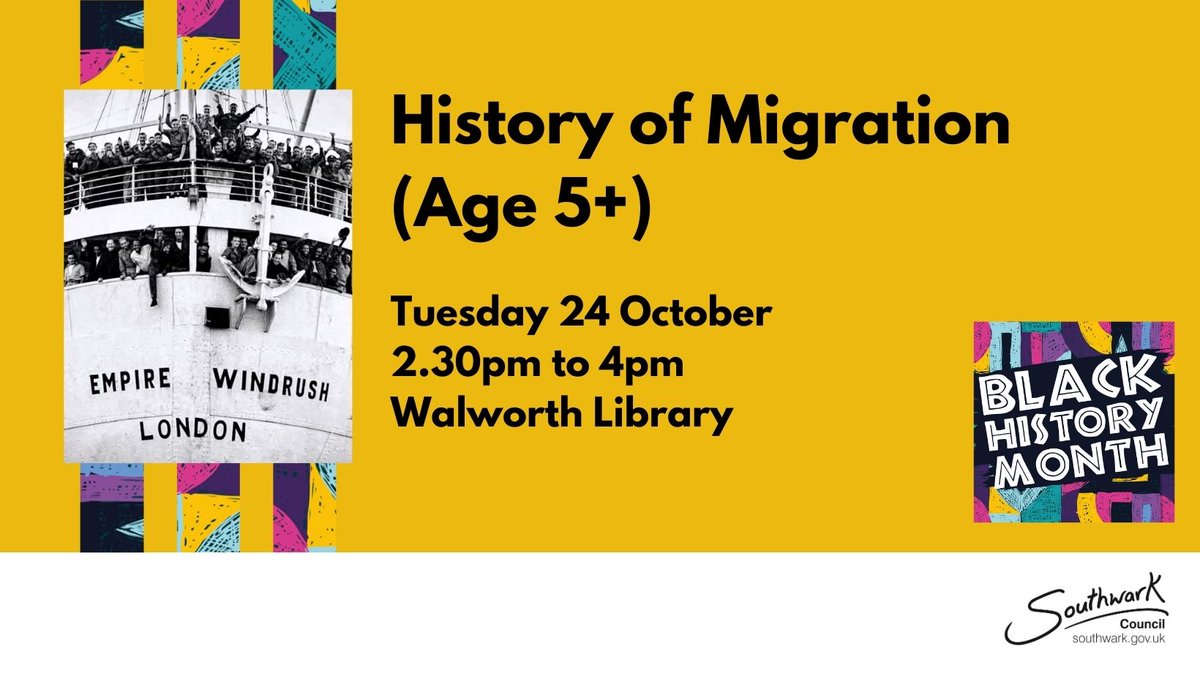 SouthwarkLibs's tweet image. Come along to #WalworthLibrary to learn about the long history of Black people in Southwark, dating all the way back to the roman era, through storytelling and real historical objects!

Tuesday 24 October 2023
2.30pm to 4pm 

#BlackHistoryMonth