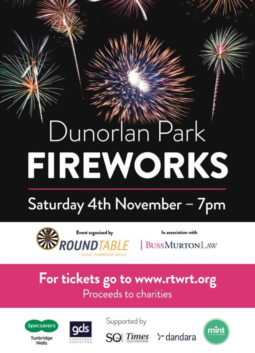 Tickets for the Dunorlan Fireworks will be on sale outside Royal Victoria Place between 10:00 and 16:00 on 21 October and 28 October. Also on sale at rtwrt.org #DunorlanFireworks - Saturday 4 November