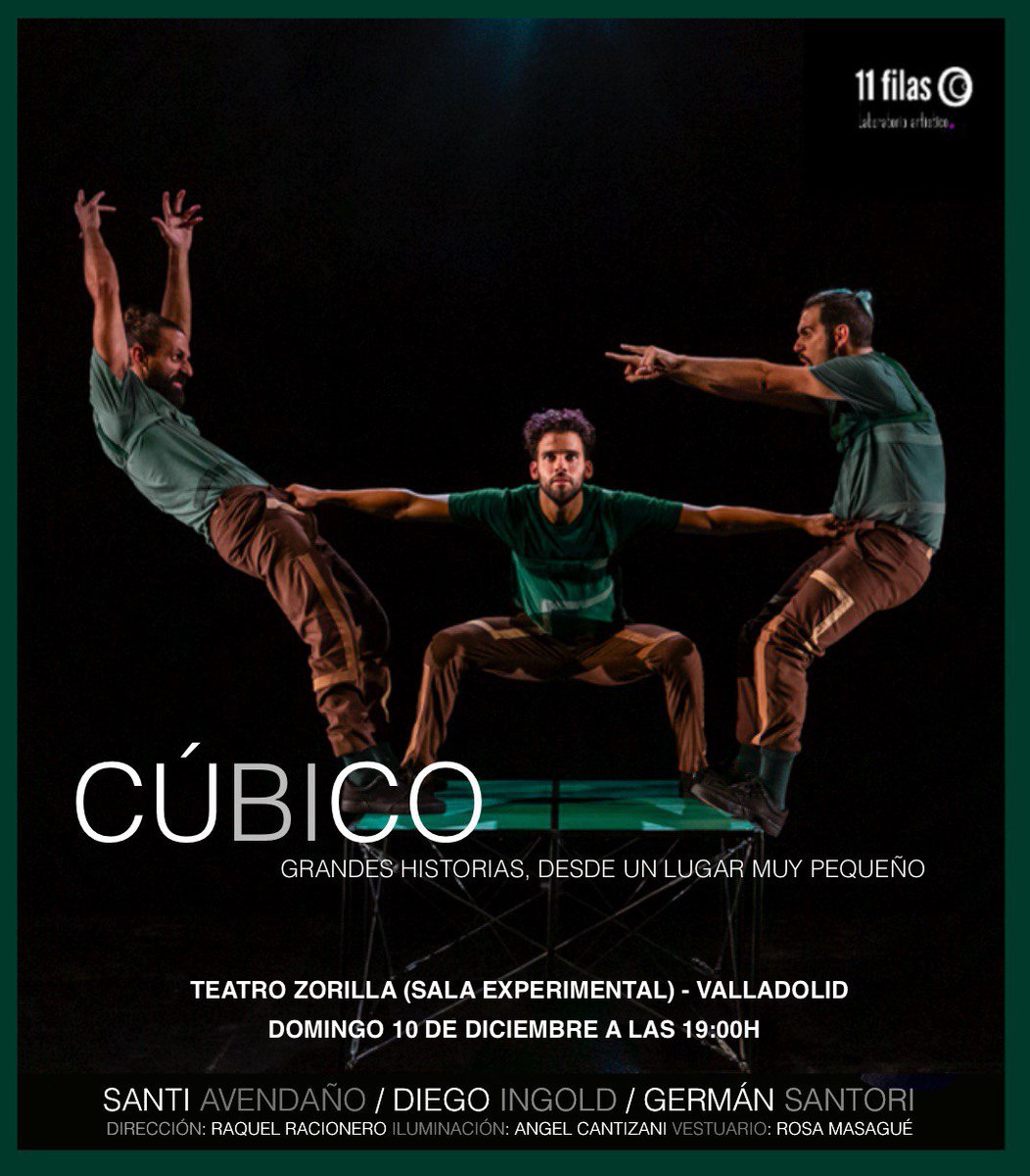 TEATROZORRILLA's tweet image. No te puedes perder este espectáculo que transcurre en 1 metro cuadrado, ¡suspendido en el aire!
Ven a desafiar a la gravedad con nosotros al Teatro Zorrilla el 10 de diciembre
CÚBICO 🙌
🎟️teatrozorrilla.es
#teatro #cúbico #acrobacias #acróbatas