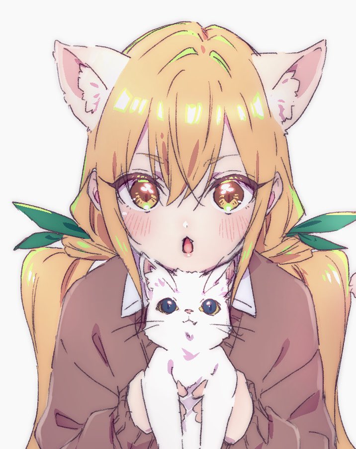1girl animal ears cat ears cat twintails blonde hair white background  illustration images