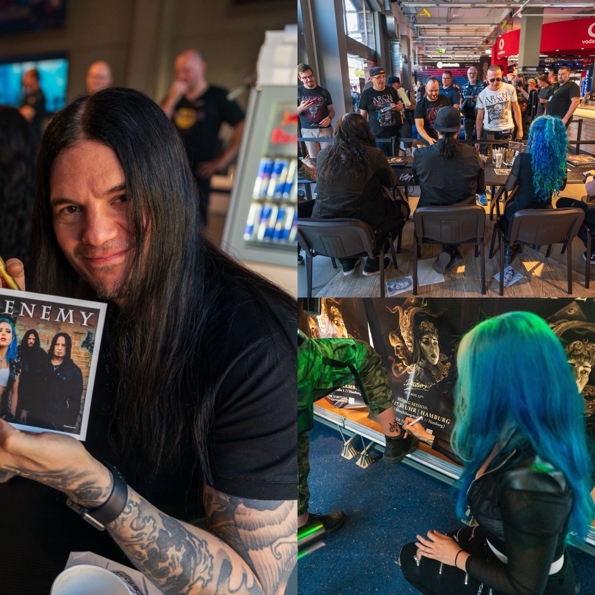archenemymetal's tweet photo. #Flashback to our signing sessions for "Deceivers" in Germany! Have you been to any of them? 🤘🏻

#ARCHENEMY #DECEIVERS #GERMANY #EUROPE #SIGNINGSESSIONS #LIVE #FANS #MEETANDGREET https://t.co/LFza90C94L