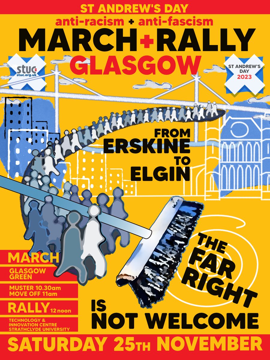 📢From Erskine to Elgin, the far right is not welcome!📢 Join us to march against racism and fascism in Scotland. 📅 Saturday 25th November 📍 Assemble at Glasgow Green at 10.30am ⏰ March off at 11am 🗣️ Rally with speakers at 12pm More details here: facebook.com/events/2200243…