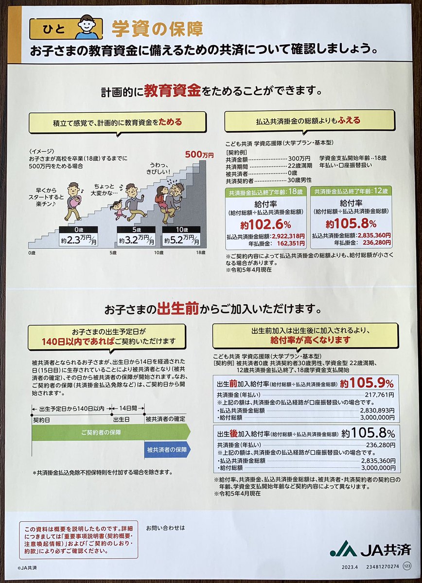 ＪＡのこども共済 って出生前から契約できるんですって✨出産予定日の１４０日前から契約できるみたい‼️契約時期が早いほど保険 料も安いし、出産後に加入するより時間も気持ちも余裕がありますよね😌🍃詳しくはお近くのＪＡ共済窓口まで🥰 #PR #ＪＡ共済 #学資