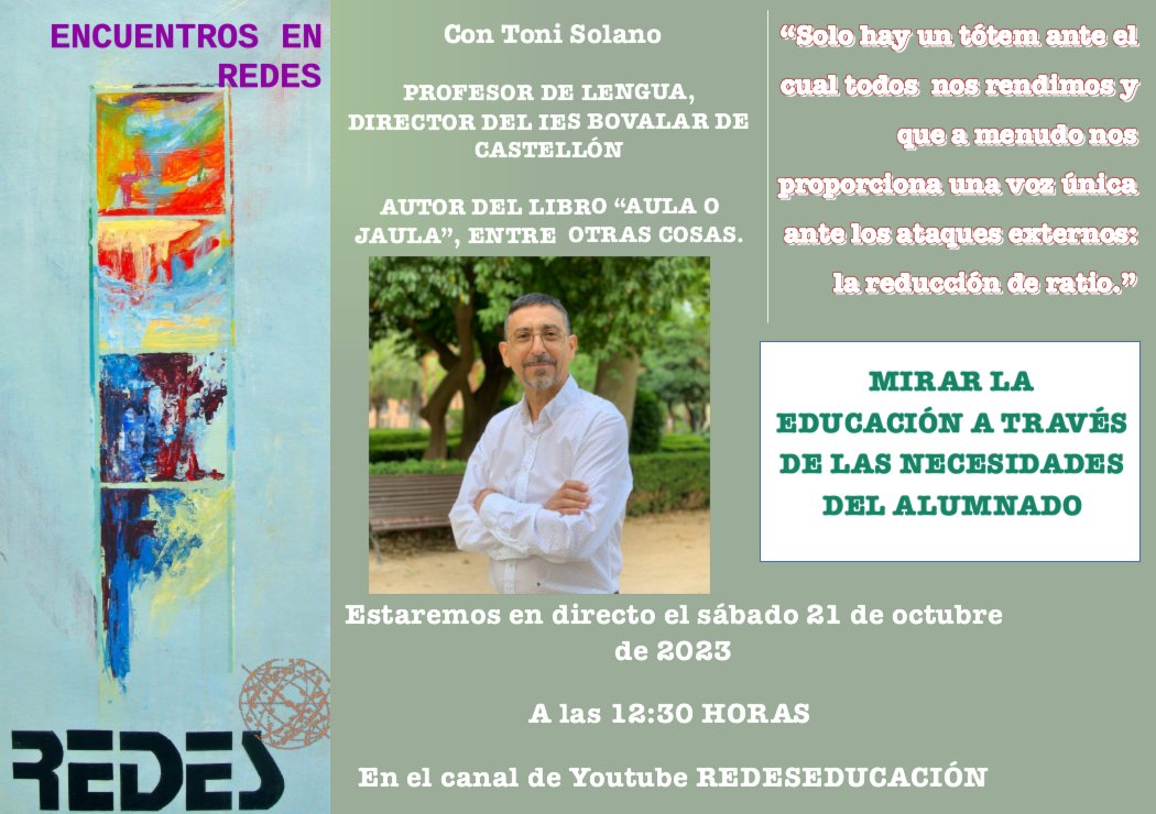 jochimet (@jochimet) on Twitter photo Volvemos a los #EncuentrosEnRedes mañana con <a href="/tonisolano/">Toni Solano 🍏📚🍏</a> <a href="/asociacionredes/">Asociación REDES</a> hablaremos de su último libro "Aula o Jaula" y daremos un repaso al momento actual de la educación en nuestro país Para seguirlo en YouTube #21O a las 12:30 horas en este enlace youtube.com/live/IZfMjVjx6… Volvemos a los #EncuentrosEnRedes mañana con <a href="/tonisolano/">Toni Solano 🍏📚🍏</a> <a href="/asociacionredes/">Asociación REDES</a> hablaremos de su último libro "Aula o Jaula" y daremos un repaso al momento actual de la educación en nuestro país Para seguirlo en YouTube #21O a las 12:30 horas en este enlace youtube.com/live/IZfMjVjx6…