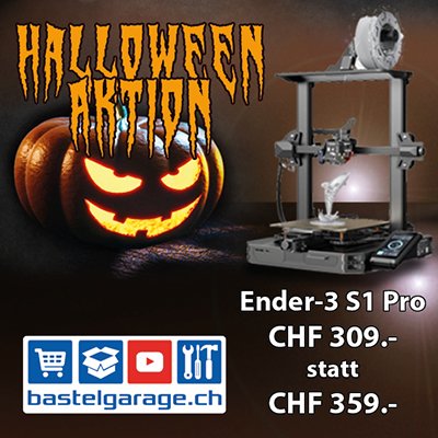 🎃Wir haben eine super Halloweenaktion für euch! 🧟🕷️
Schnappt euch den Creality Ender-3 S1 Pro für nur CHF 309.-! 🚀
bastelgarage.ch/creality-ender…

bastelgarage.ch

#Aktion #Rabatt #Halloween #Creality #Onlineshop #Schweiz #bastelgarage #3dprint #ender