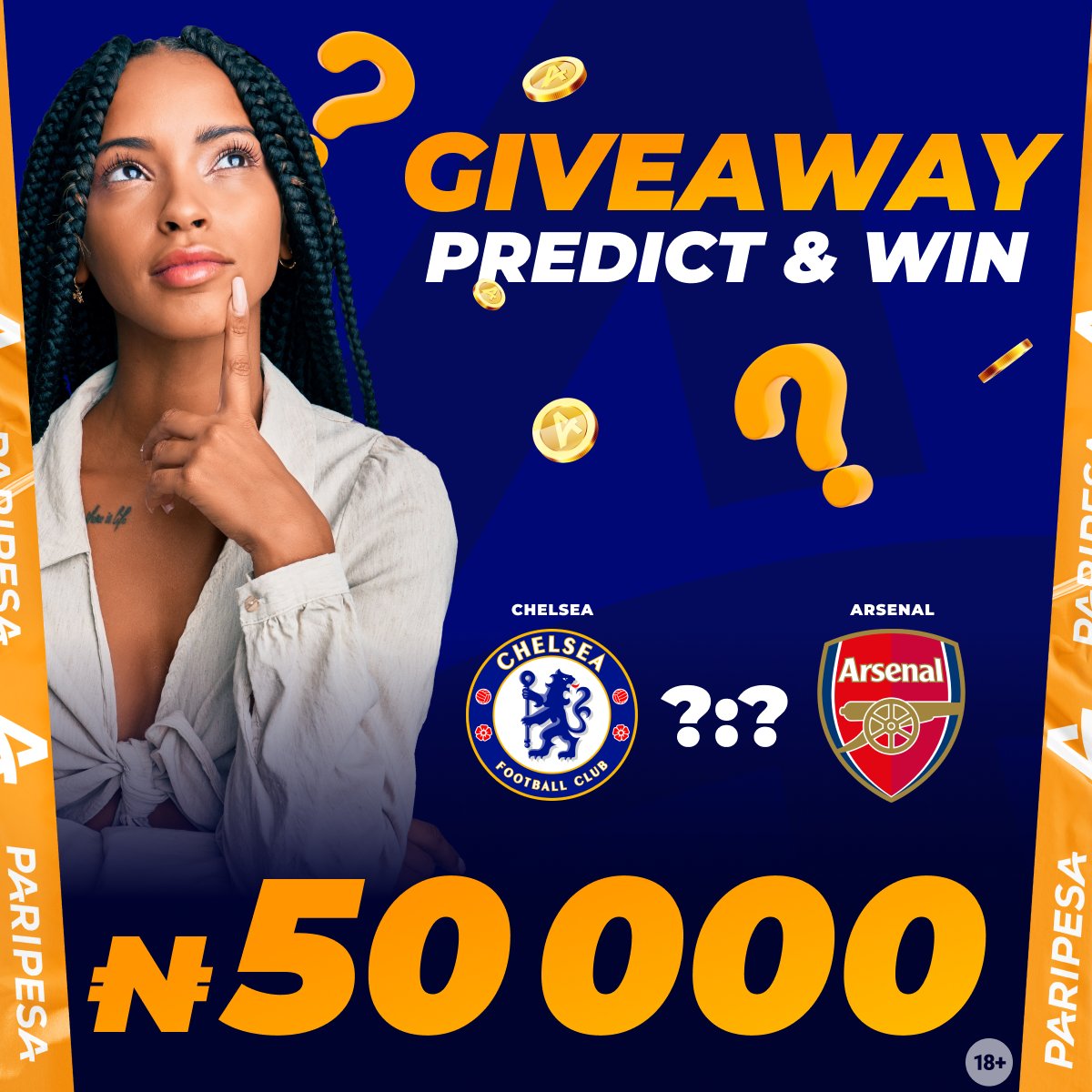 PariPesaNigeria's tweet photo. ⭐️PREDICT &amp; WIN 💰 ₦5000

🤑Rules:
✅ JOIN 👉 https://t.co/kLVfKS3mn4
⚠️Write ID and the score of Chelsea vs Arsenal
👉Example: ID12345678, 1-3

‼️One ID - One tweet
‼️Bets are accepted before the start of the match!

🤖 23.10 random generator will choose 10🏅 https://t.co/rv1YCqYETE