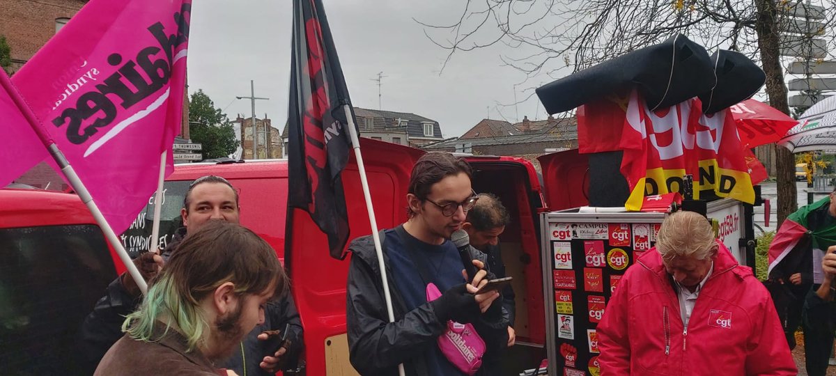 Prise de parole de <a href="/Solidaires59/">Union syndicale Solidaires Nord</a> devant le commissariat de Lille en soutien des camarades de la CGT interpelé.es ce matin