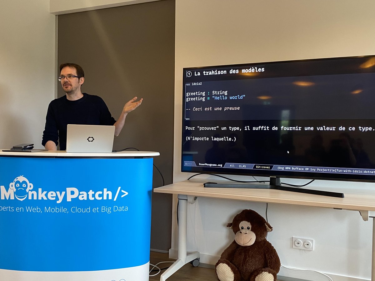 MonkeyPatch_io's tweet image. 🎙Le types dépendants à travers 2 exemples simples, dans le langage #idris2 avec @glmxndr 👌
🪄Le but ? Réfléchir ensemble sur la notion de preuve en explorant les possibilités qu&apos;offrent ce typage !
🔜Retrouvez ce talk au #DevFestToulouse
#TypeTheory #DependentTypes We💙tech