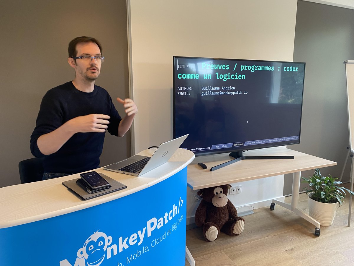 MonkeyPatch_io's tweet image. 🎙Le types dépendants à travers 2 exemples simples, dans le langage #idris2 avec @glmxndr 👌
🪄Le but ? Réfléchir ensemble sur la notion de preuve en explorant les possibilités qu&apos;offrent ce typage !
🔜Retrouvez ce talk au #DevFestToulouse
#TypeTheory #DependentTypes We💙tech