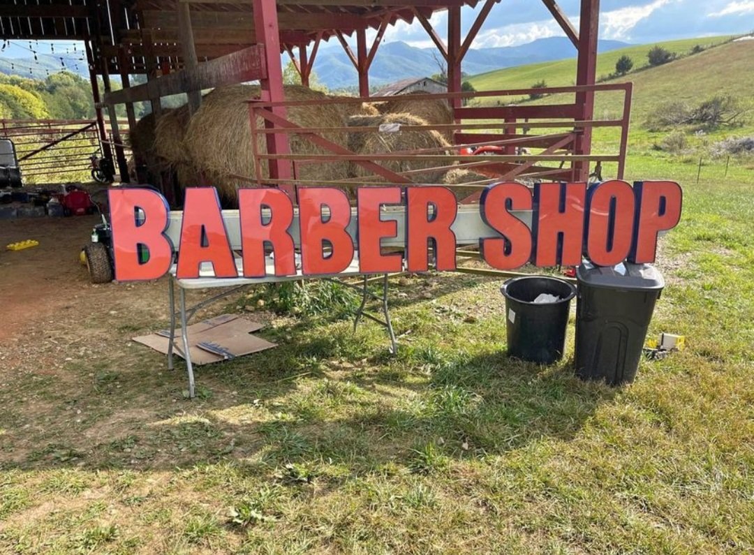 Barber Shop sign for sale 
Measures 12 ft x 22" lights up 
$600 only DM to grab it