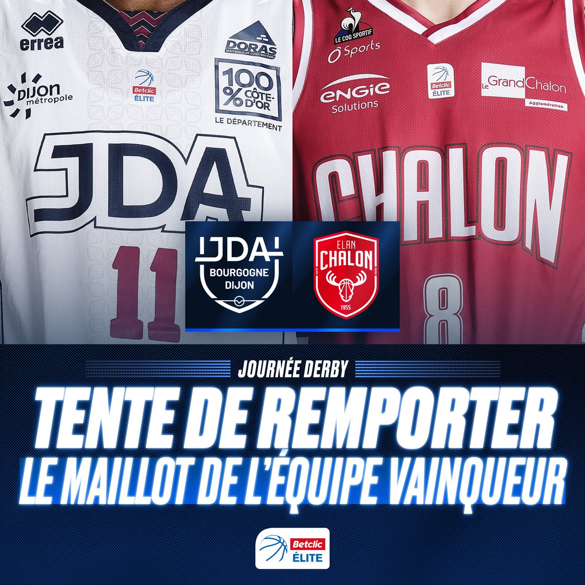 Betclic_ELITE's tweet photo. Le maillot de la @jdadijonbasket ou de l'@ELANCHALON à gagner à l'occasion de la #JournéeDerby ⚡️

Pour participer : 
1️⃣ RT ce post 
2️⃣ Follow @LNBofficiel &amp; @skweektv 
3️⃣ Donne l'équipe vainqueur en commentaires 

🍀 TAS lundi 23/10 https://t.co/6A4kc8Ke6u