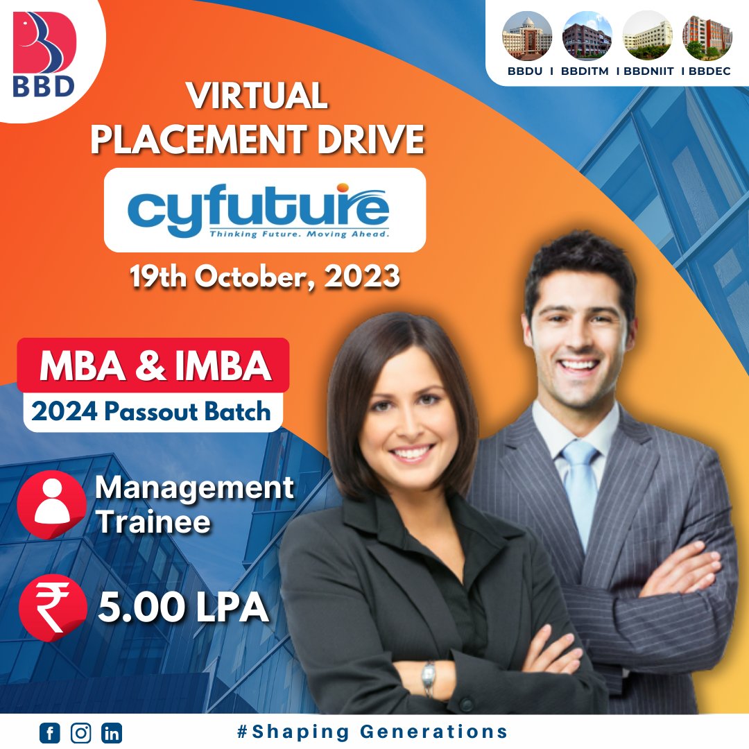 #Cyfuture is looking for eager young brains to join their team. Virtual Placement Drive for 2024 passout batch .
#placementdrive #campusplacement #artificialintelligence #technology #bbdeg #urgenthiring