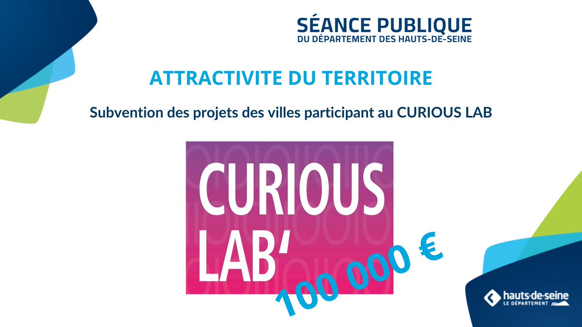 hautsdeseinefr's tweet photo. #SéancePublique
L'Assemblée départementale approuve le versement d'une subvention à 6⃣ communes des #HautsDeSeine pour financer les projets élaborés dans le cadre du #CuriousLab.
Sont concernées #ChatenayMalabry @ville_chaville, @villederueil @villedesuresnes et @Ville_de_Sceaux. https://t.co/2pIuZRkKFr