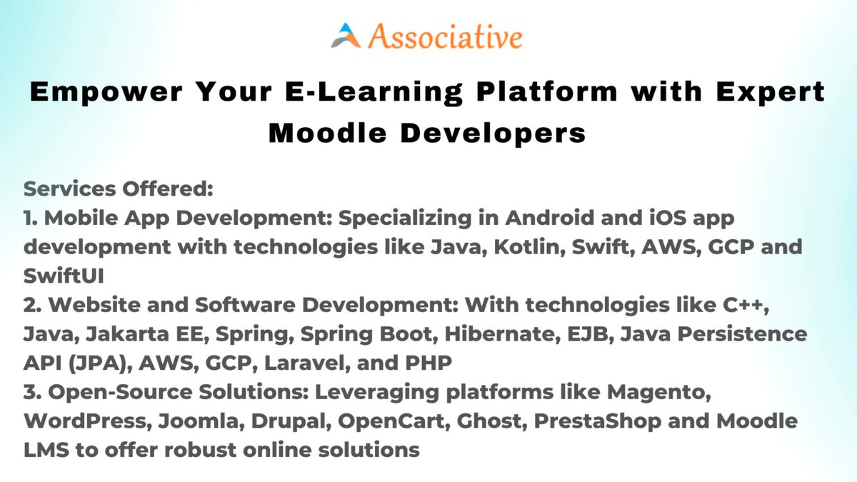Empower Your E-Learning Platform with Expert Moodle Developers

#appdevelopment #app #appdeveloper #android #modeldevelopment

associative.in/empower-your-e…
