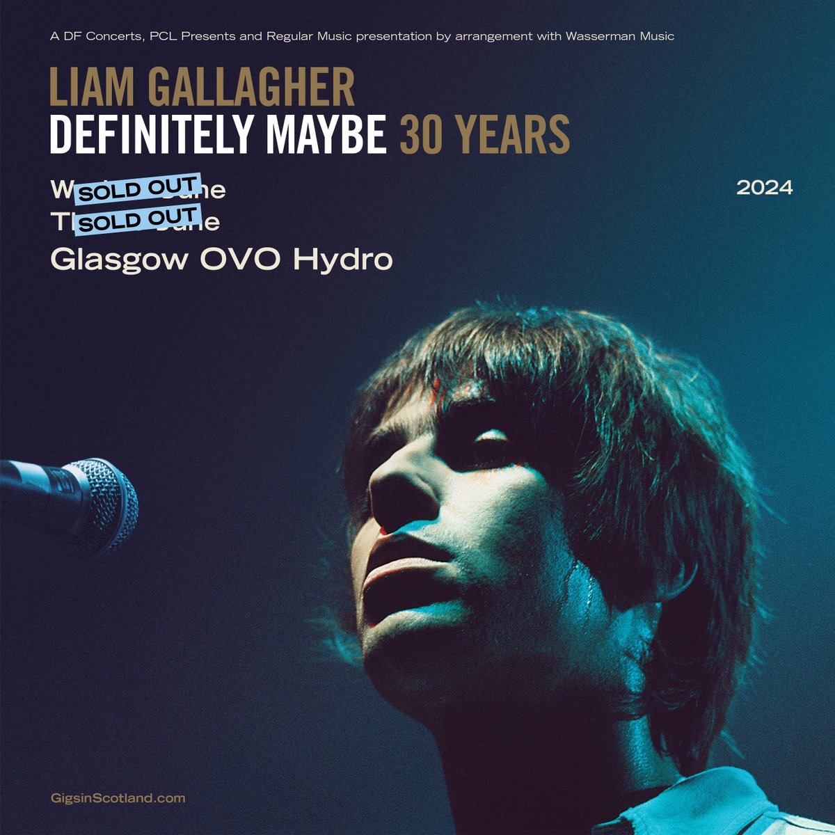 gigsinscotland's tweet photo. SOLD OUT 🚨 » @liamgallagher's two shows at @OVOHydro 19th &amp; 20th June are now SOLD OUT. https://t.co/I9RVejzK4g