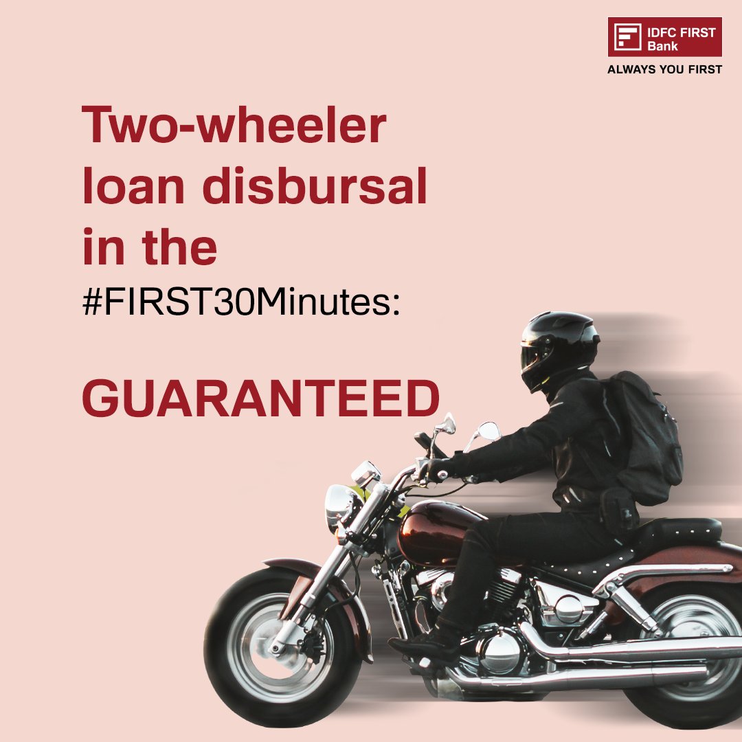 IDFCFIRSTBank's tweet photo. Your celebrity cut might face delays, but the loan disbursal of your dream bike won’t.
Get ready to ride in style within the #FIRST30Minutes with IDFC FIRST Bank Two Wheeler Loans.
#IDFCFIRSTBank #AlwaysYouFirst https://t.co/EtUreSjATA