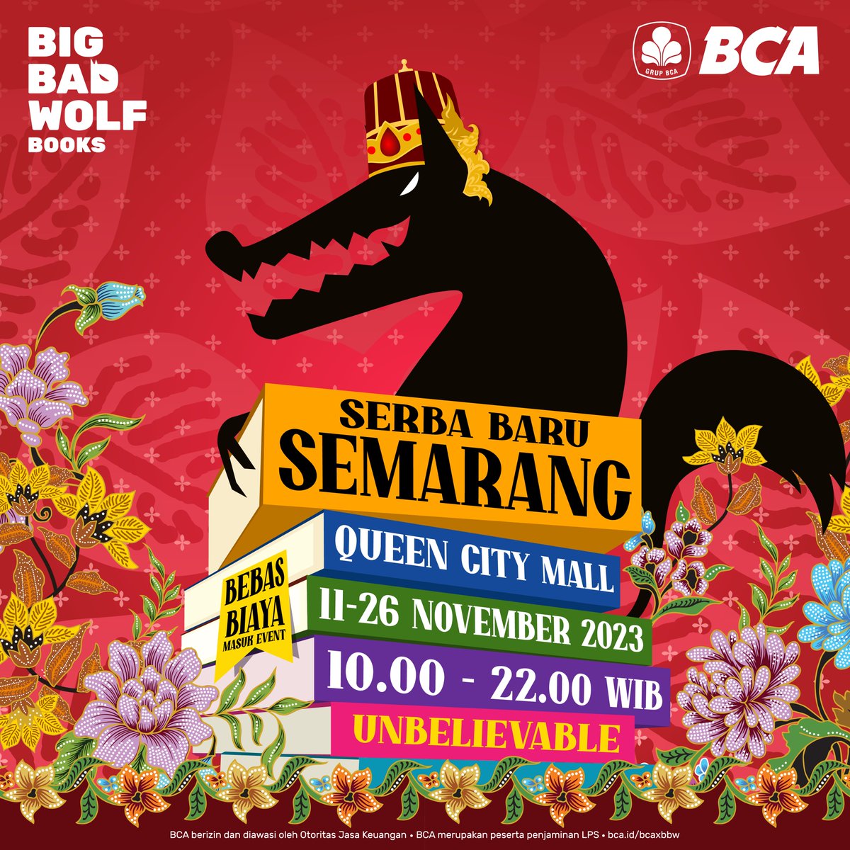 Tebak-tebak buah manggis,
Kalo bukan kotamu, oh janganlah menangis!
YUK, SIAP-SIAP SEMARANG! 🎉

Bazarku akan hadir dengan jutaan buku SERBA BARU yang siap diserbu di MAL BARU Queen City Mall, di Jalan Pemuda, Kota Semarang! 🔥