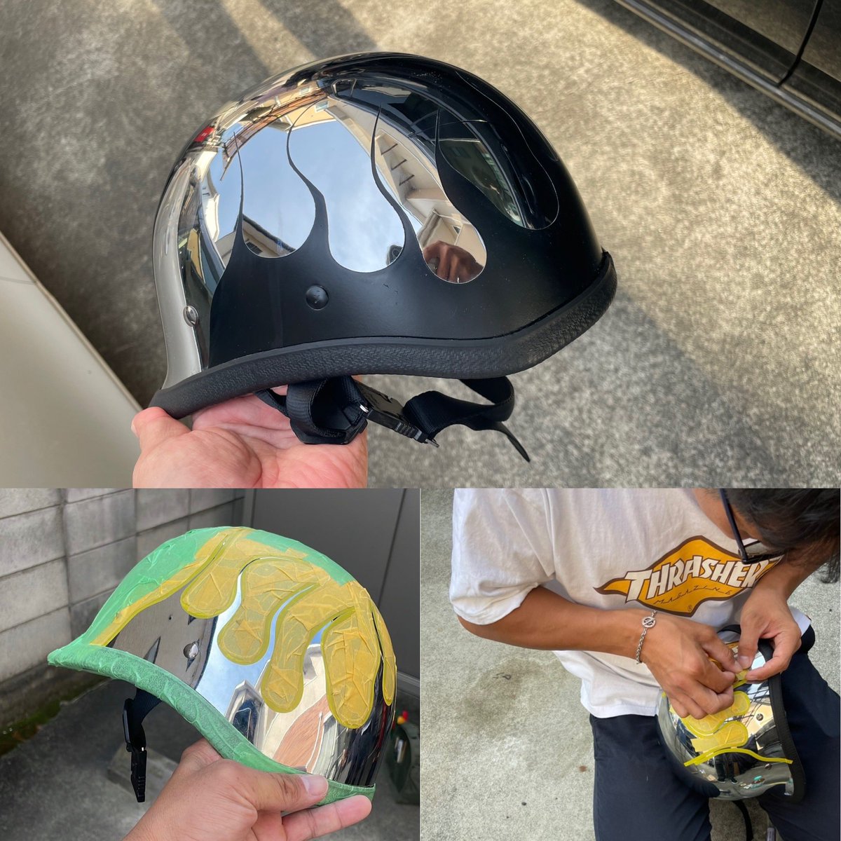 cyclemorryz's tweet photo. ピカヘル🪖にフレア
タンクローリー🚚からの変身

マスキングが下手過ぎて困っていたら

@kyosuke_77fxs マスキング得意のコーキングプロが助っ人😎THX🤩

#cyclemorryz
#cyclemorryzmc 
#cyclemorryzfilm 
#平日休み 
#ヘルメット 
#フレアパターン
#ファイアーパターン 
#thx https://t.co/3MwERYZ6NP