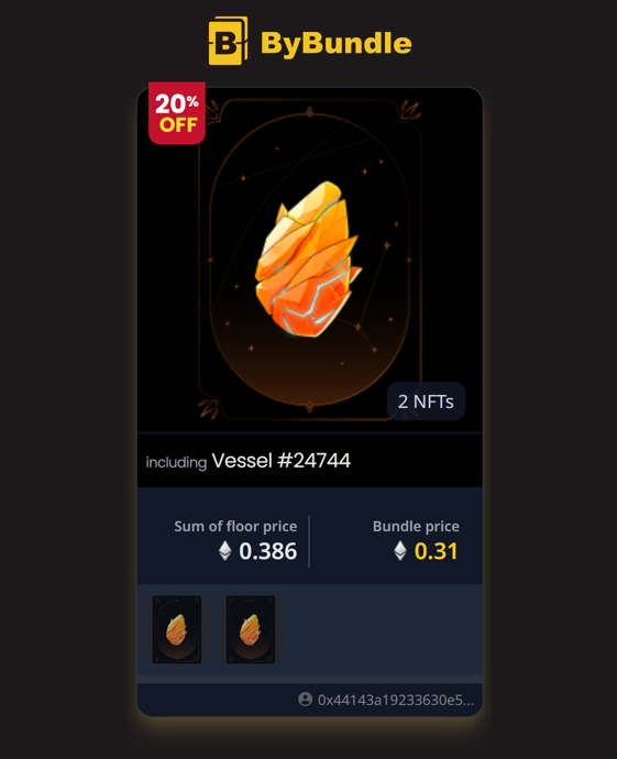 bybundle's tweet photo. 🚨Surprise Listing Alert🚨

The [Vessel] NFT bundle is listed at 20% below the floor price.

Run and grab it now! 
https://t.co/yfciNA760O

#NFT #Vessel #Crypto #Blockchain https://t.co/DPikLjLEqo