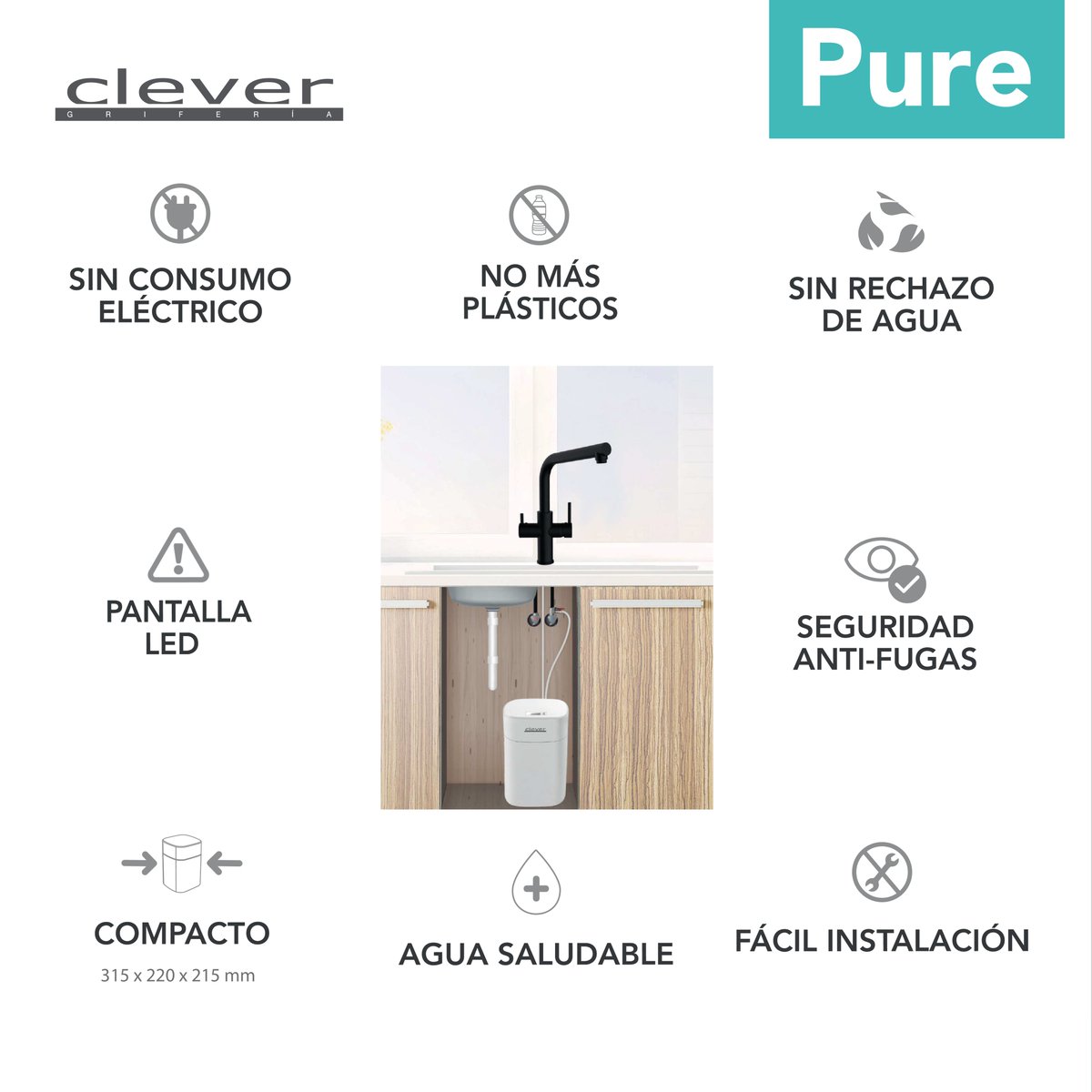DaunisSA's tweet photo. ¿Por qué Pure es la solución perfecta?  
- Es un equipo con un avanzado sistema que purifica, elimina impurezas y sustancias nocivas para proporcionar agua de máxima pureza y saludable.  
- Su facilidad de instalación y sus dimensiones compactas (22 x 21,5 x 31,5 cm). https://t.co/yZpexg4kVS